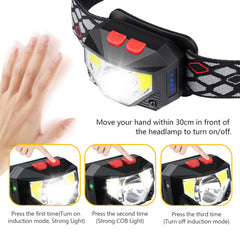 Laitver LED Head Torch, USB Rechargeable LED Headlamp Headlight - Super Bright 8 Lighting Modes, Motion Sensor, White&Red Light, Long Battery Life - Waterproof Lightweight Headlight