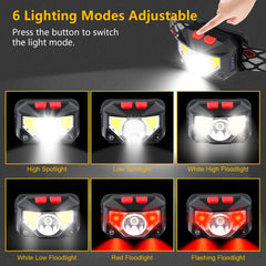 Laitver LED Head Torch, USB Rechargeable LED Headlamp Headlight - Super Bright 8 Lighting Modes, Motion Sensor, White&Red Light, Long Battery Life - Waterproof Lightweight Headlight
