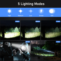Laitver LED Flashlight Rechargeable with Adjustable Focus Flashlight with 5 Lighting Modes - Upgraded LED Beads