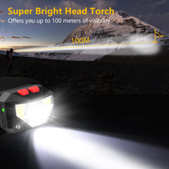 Laitver LED Head Torch, USB Rechargeable LED Headlamp Headlight - Super Bright 8 Lighting Modes, Motion Sensor, White&Red Light, Long Battery Life - Waterproof Lightweight Headlight