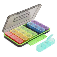Laitver Weekly Pill Box Organiser , 3 Times A Day, Travel 7 Day Colourful Boxes for Easy Differentiation, with Large Compartments, for Medication, Vitamins, Fish Oils, Supplements