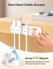 Laitver Cable Clips Holders - 6 Pack [Magnetic Buckle 1s Open/Lock] Cable Tidy Cord Cable Management,No-residue Strong Adhesive Desk Wire Organizer Charging Cable Keeper for USB,Car, Home, Office