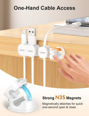 Laitver Cable Clips Holders - 6 Pack [Magnetic Buckle 1s Open/Lock] Cable Tidy Cord Cable Management,No-residue Strong Adhesive Desk Wire Organizer Charging Cable Keeper for USB,Car, Home, Office