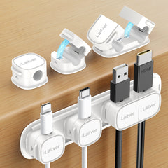 Laitver Cable Clips Holders - 6 Pack [Magnetic Buckle 1s Open/Lock] Cable Tidy Cord Cable Management,No-residue Strong Adhesive Desk Wire Organizer Charging Cable Keeper for USB,Car, Home, Office
