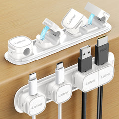 Laitver Cable Clips Holders - 6 Pack [Magnetic Buckle 1s Open/Lock] Cable Tidy Cord Cable Management,No-residue Strong Adhesive Desk Wire Organizer Charging Cable Keeper for USB,Car, Home, Office