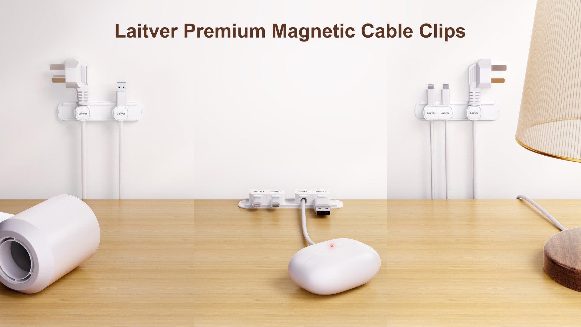 Laitver Cable Clips Holders - 6 Pack [Magnetic Buckle 1s Open/Lock] Cable Tidy Cord Cable Management,No-residue Strong Adhesive Desk Wire Organizer Charging Cable Keeper for USB,Car, Home, Office